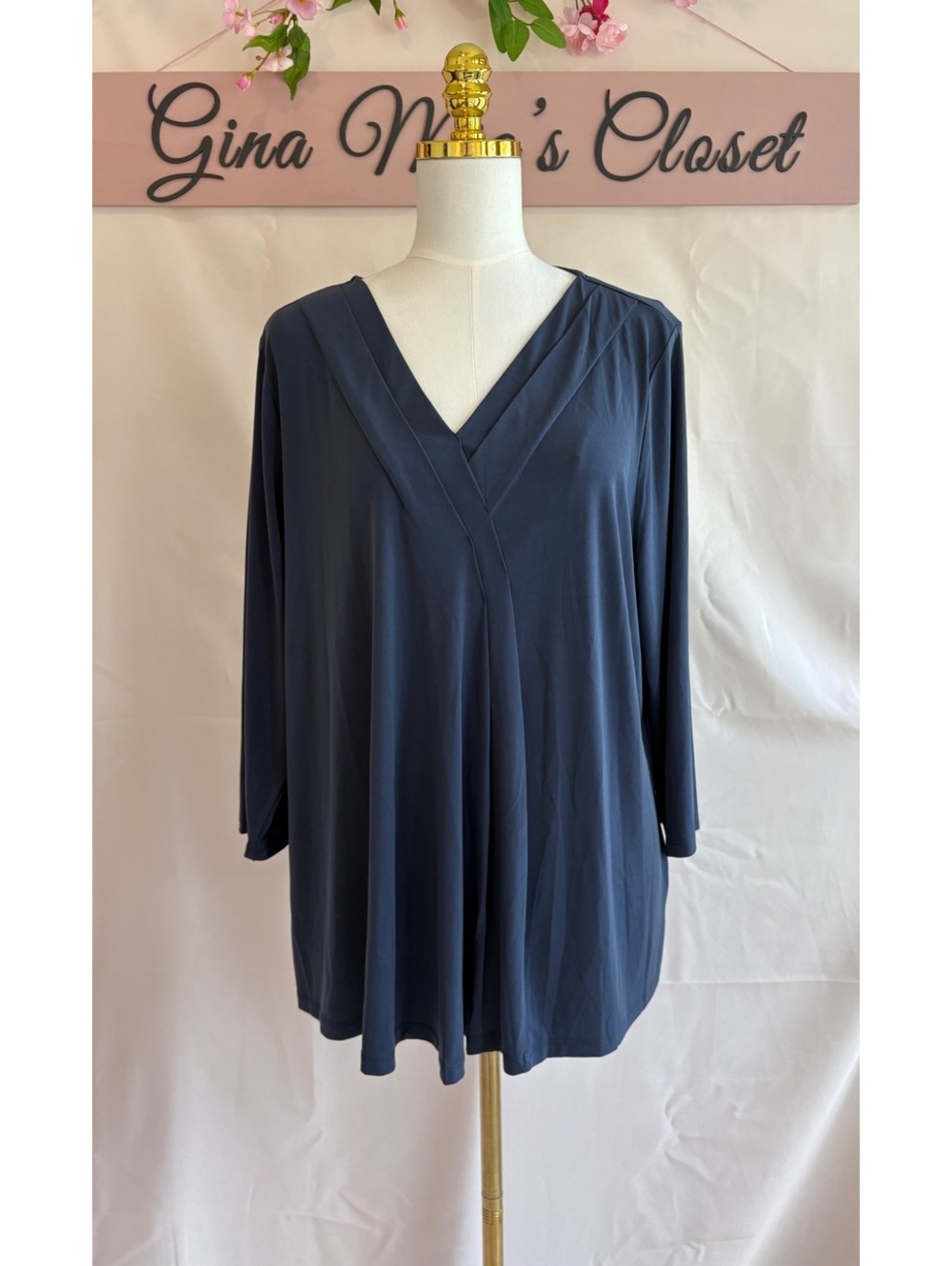 Lane Bryant Women's Navy Blue V-Neck Long Sleeve Tunic Top Size 18/20